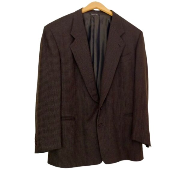 PAL ZILERI MENS CLASSIC TWO BUTTON BLAZER JACKET HOUNDSTOOTH GRAY TAUPE WOOL 44